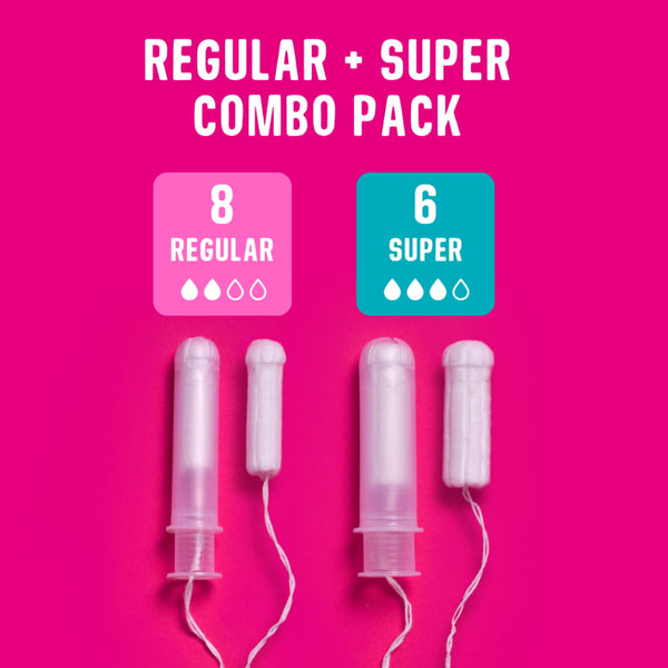 Flo | Organic Eco-Applicator Tampons - Regular & Super Combo Pack of 14