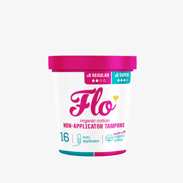 Flo | Organic Non-Applicator Tampons - Regular & Super Combo Pack of 16